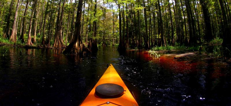 yellow kayak on wilderness river